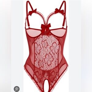 NWT Red Lingerie Set with Bows SZ XL